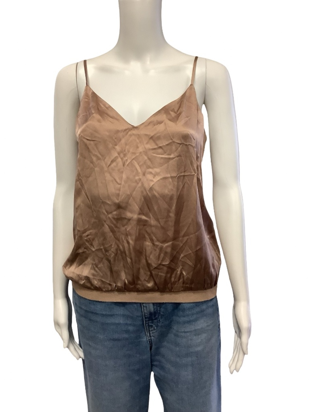 Cami NYC Top Crop Satin Sleeveless Neutral Size: S